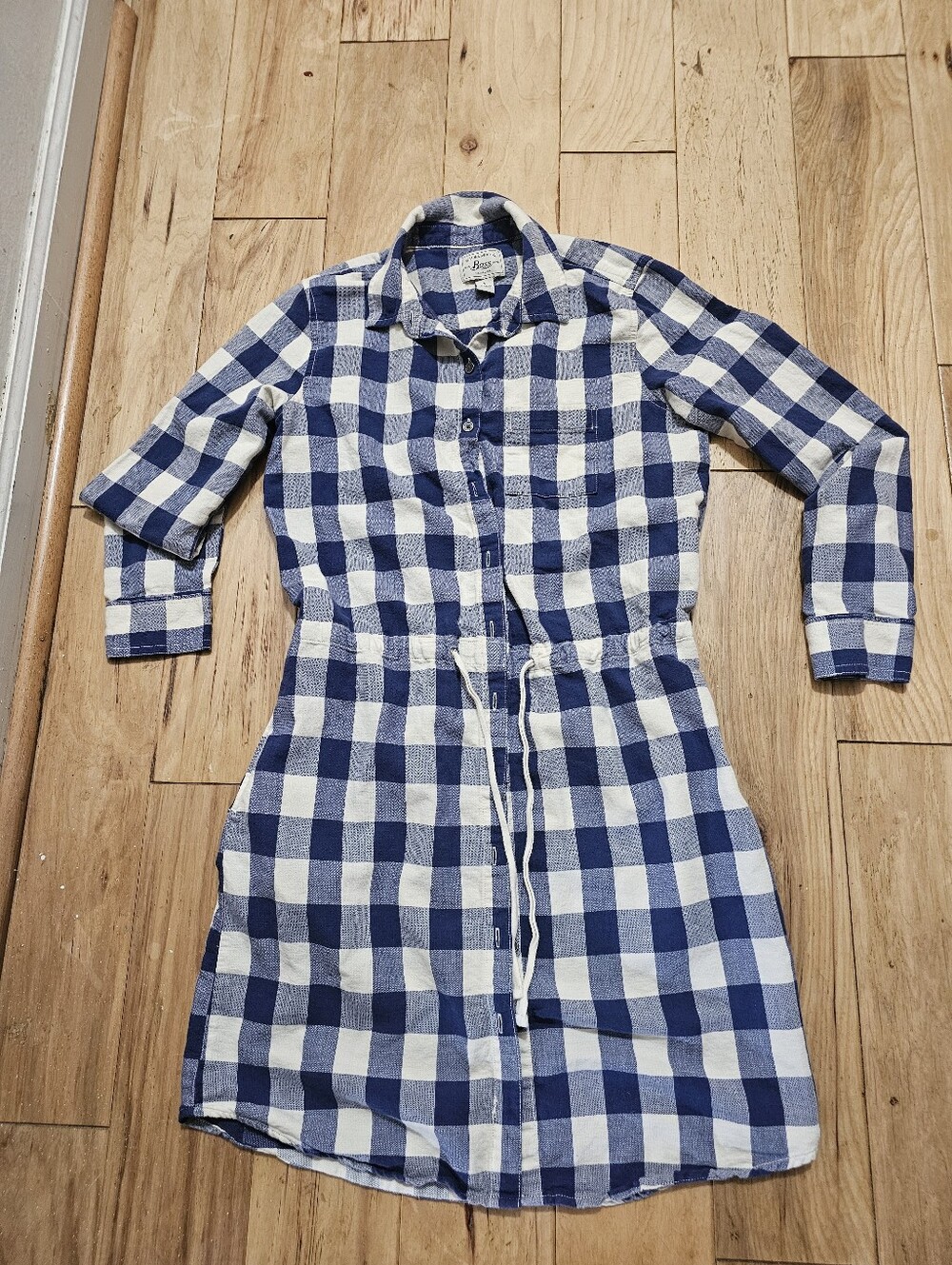 Bass  & Co Women's Button-Front Blue and Cream Gingham Shirt Dress